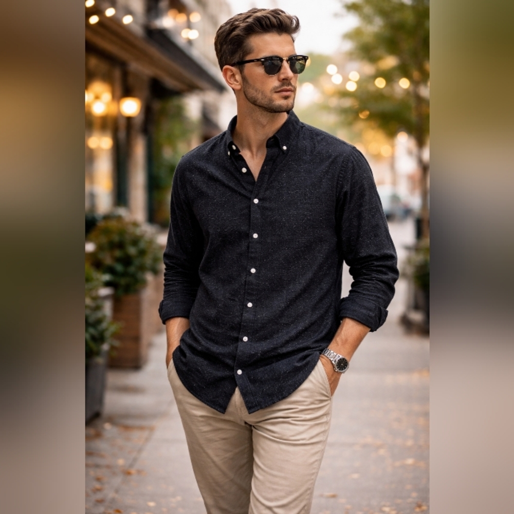 NWT Minimum 100% Cotton Black Button Down Shirt Men’s Plus Size Classic Speckled